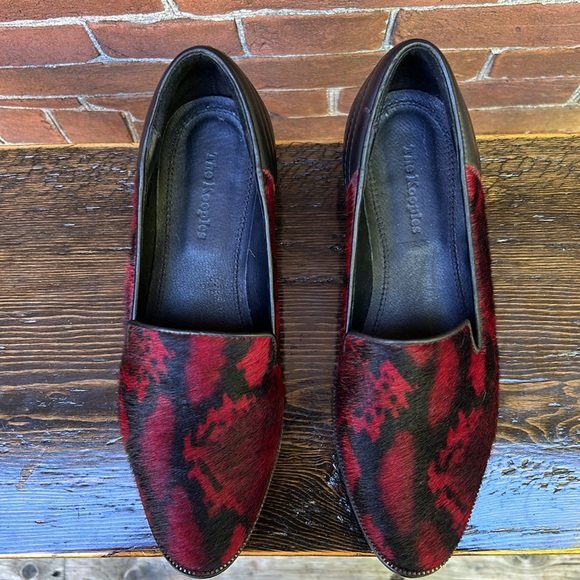 The Kooples Pony Hair Python Print Red Black Loafers Leather - Picture 2 of 7